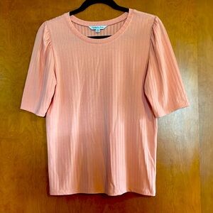 Ophelia Roe, Ribbed Peach Puffy Sleeve T-Shirt, Size L